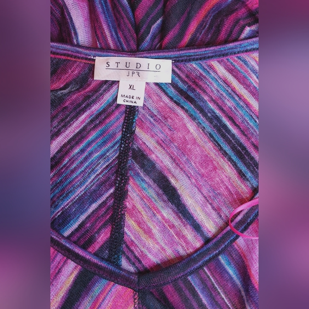 Studio JPR Colorful Striped Top Size XL Front Tie Retro Blouse Office Retro Boho - Picture 5 of 9